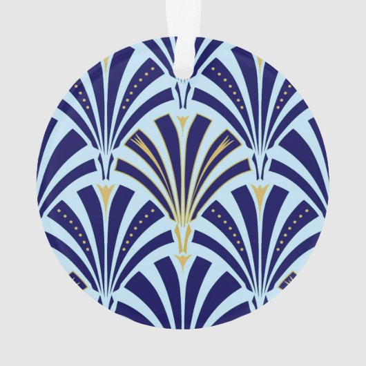 Kunst Deco-ventilatorpatroon - kobalt en hemelblau Ornament (achterkant)