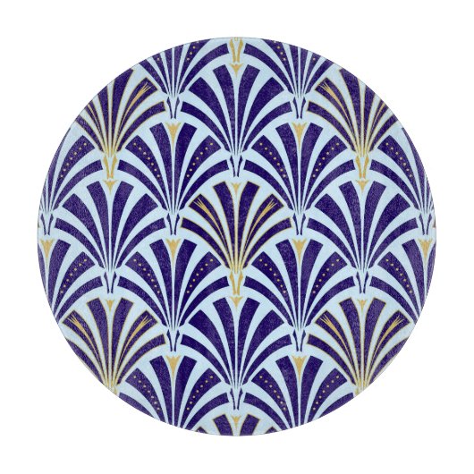 Kunst Deco-ventilatorpatroon - kobalt en hemelblau Snijplank (Voorkant)