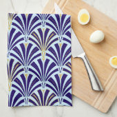 Kunst Deco-ventilatorpatroon - kobalt en hemelblau Theedoek (Quarter Fold)