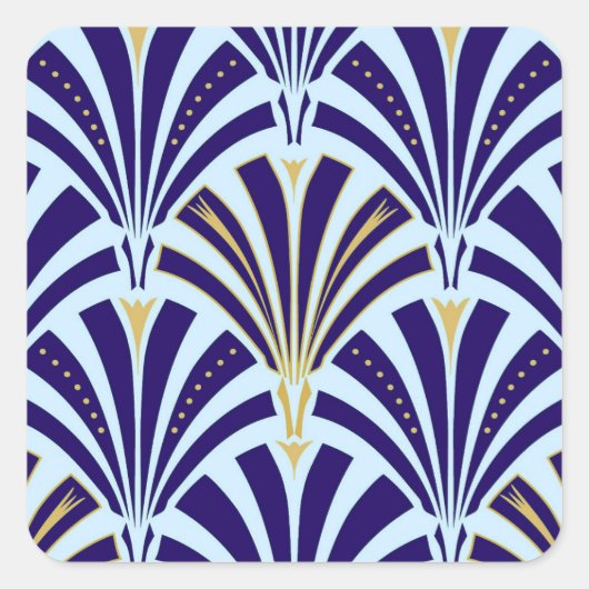 Kunst Deco-ventilatorpatroon - kobalt en hemelblau Vierkante Sticker (Voorkant)