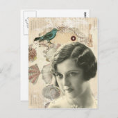 Kunst deco-vogelmanuscripten kruipen groot gatsby  briefkaart (Voorkant / Achterkant)