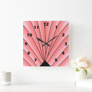 Kunst Deco voor ontwerp roze vierkant wandklok