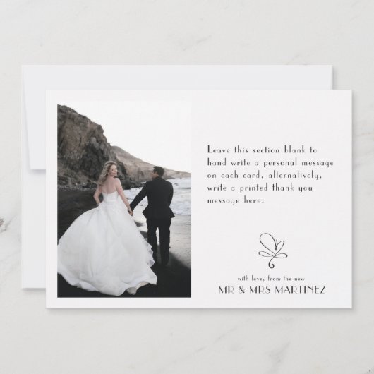 kunst deco Wedding Black White Hartelijk dank voo Bedankkaart (Achterkant)