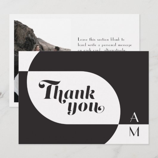 kunst deco Wedding Black White Hartelijk dank voo Bedankkaart (Voorkant / Achterkant)
