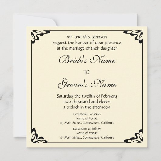 kunst Deco Wedding, uitnodiging van Bride Groom (Achterkant)