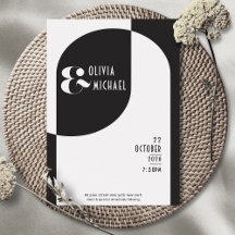  Kunst Deco Wedding White Black Uitnodiging