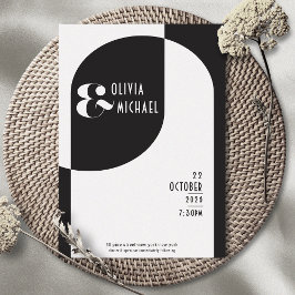  Kunst Deco Wedding White Black Uitnodiging