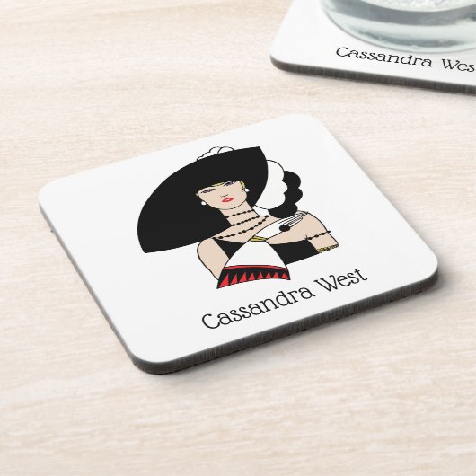  kunst Deco Woman die Pet draagt Handschoenen Kleu Bier Onderzetter (Linkerzijde)