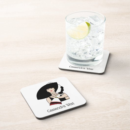  kunst Deco Woman die Pet draagt Handschoenen Kleu Bier Onderzetter (Rechterzijde)