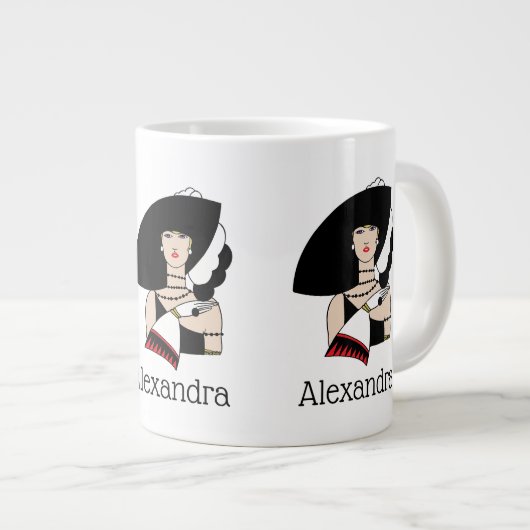  kunst Deco Woman die Pet draagt Handschoenen Kleu Grote Koffiekop (Voorkant rechts)