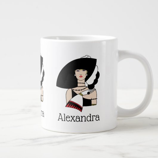  kunst Deco Woman die Pet draagt Handschoenen Kleu Grote Koffiekop (Rechts)