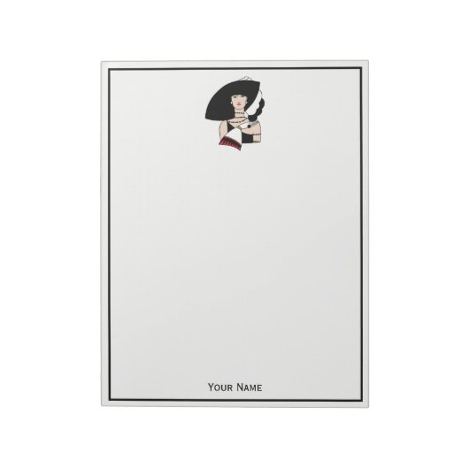  kunst Deco Woman die Pet draagt Handschoenen Kleu Notitieblok (Linkerzijde)