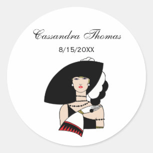  kunst Deco Woman die Pet draagt Handschoenen Kleu Ronde Sticker