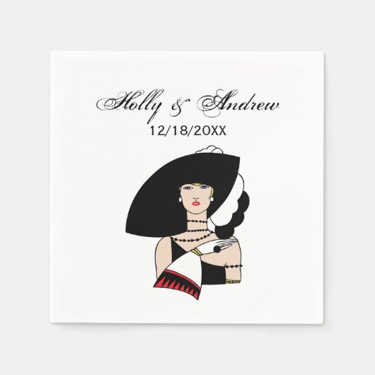  kunst Deco Woman die Pet draagt Handschoenen Kleu Servetten (Voorkant)