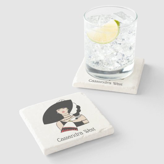  kunst Deco Woman die Pet draagt Handschoenen Kleu Stenen Onderzetter (Zijkant)