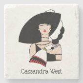  kunst Deco Woman die Pet draagt Handschoenen Kleu Stenen Onderzetter (Voorkant)