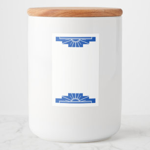 Kunst deco zonelement in donkerblauw voedselcontainer etiket