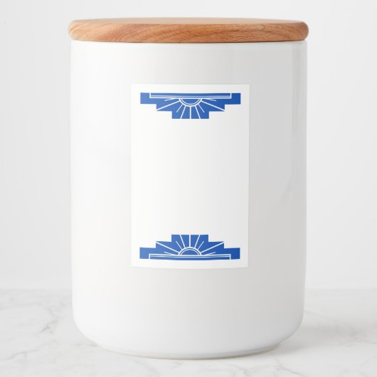 Kunst deco zonelement in donkerblauw voedselcontainer etiket (Voorkant)