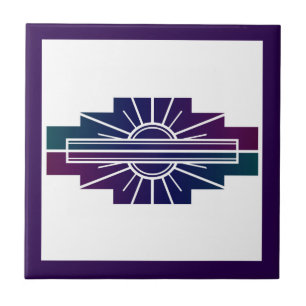 Kunst deco zonelement in donkere kleuren tegeltje