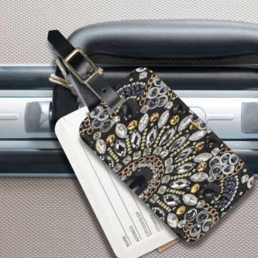 kunst deco zwart - gouden bohemen patroon bagagelabel