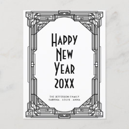 Kunst deco zwart-wit, gelukkig nieuwjaar briefkaart