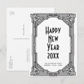 Kunst deco zwart-wit, gelukkig nieuwjaar briefkaart (Voorkant / Achterkant)