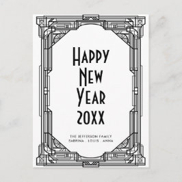 Kunst deco zwart-wit, gelukkig nieuwjaar briefkaart