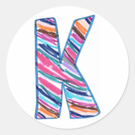 Kunst door Kaleb Kleurrijke Letter K Circle Sticke Ronde Sticker