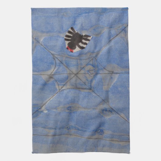 Kunst door kinderen, spin met cobweb, tekenen theedoek (Verticaal)