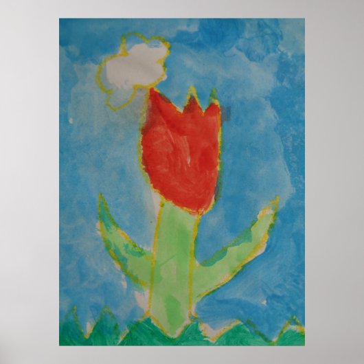 Kunst door kinderen, Waterverf schilderen, Tulpen, Poster (Voorkant)