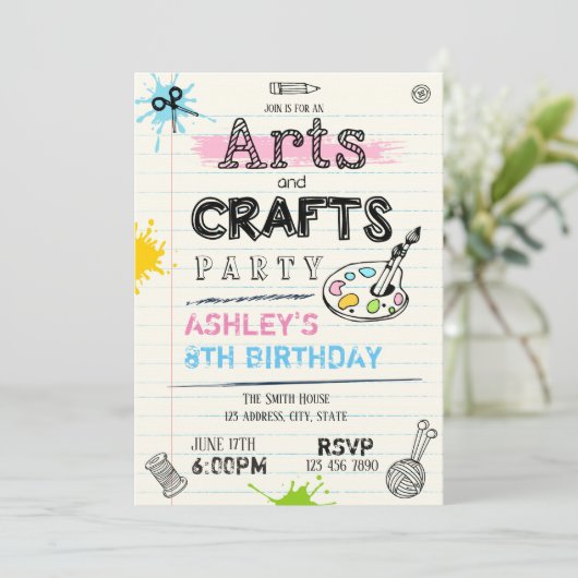 Kunst en ambacht verjaardagsfeestje uitnodiging (Staand voorkant)