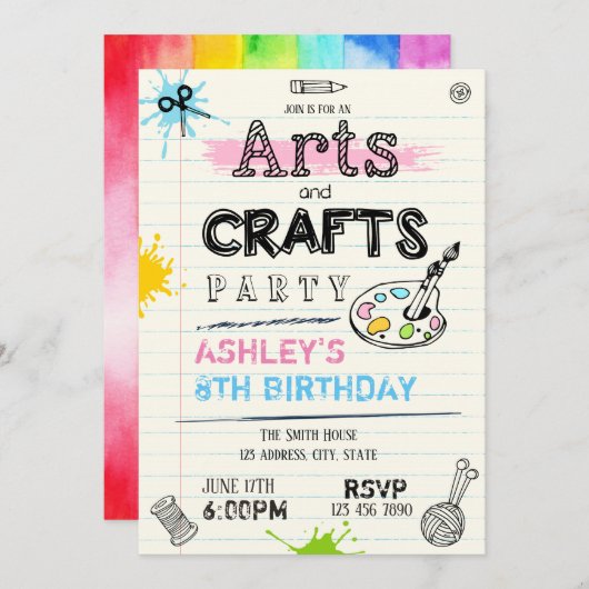 Kunst en ambacht verjaardagsfeestje uitnodiging (Voorkant / Achterkant)