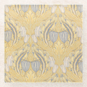Kunst en Ambacht Walter Crane Blauwe Witte Tulpen Glazen Onderzetter
