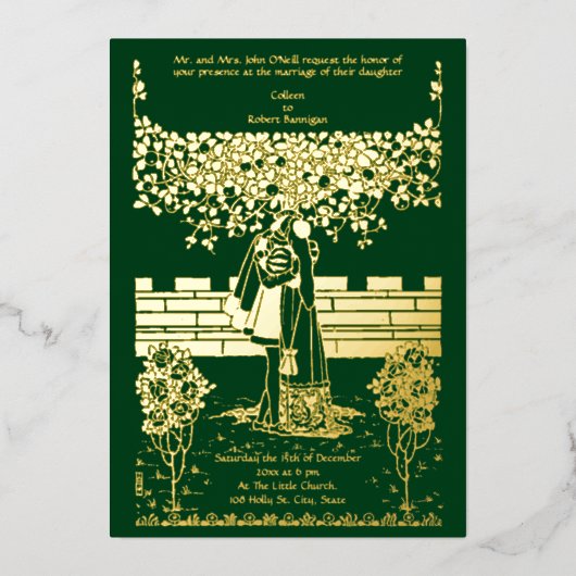  kunst en ambachtelijke middeleeuwse bruiloft folie uitnodiging (Voorkant)