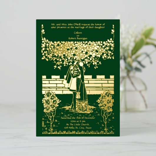  kunst en ambachtelijke middeleeuwse bruiloft folie uitnodiging (Staand Voorkant)