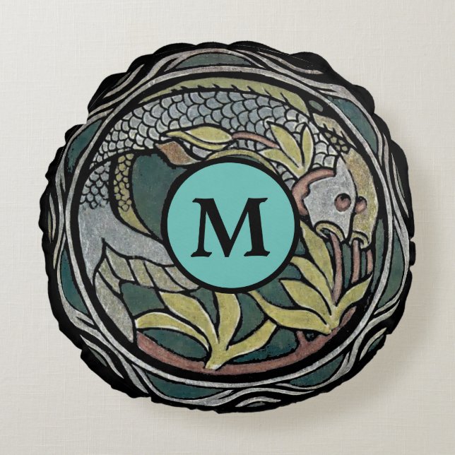  kunst en ambachtelijke stijl Koi sjabloon Rond Kussen (Voorkant)