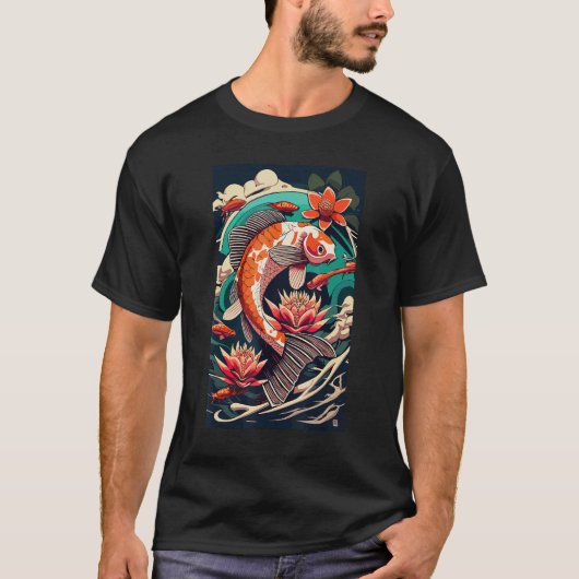 Kunst Esthetische Koi Vis Grafisch Ontwerp Samurai T-shirt (Voorkant)
