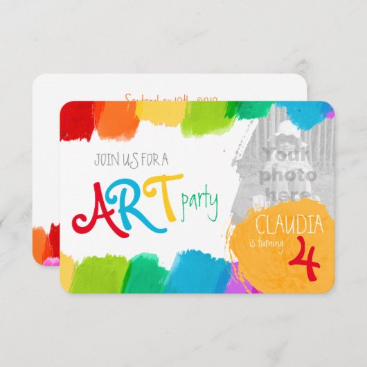 Kunst feest schilderij 4e verjaardag party uitnodi kaart (Voorkant / Achterkant)
