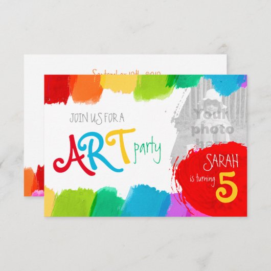 Kunst feest schilderij 5e verjaardag party uitnodi kaart (Voorkant / Achterkant)