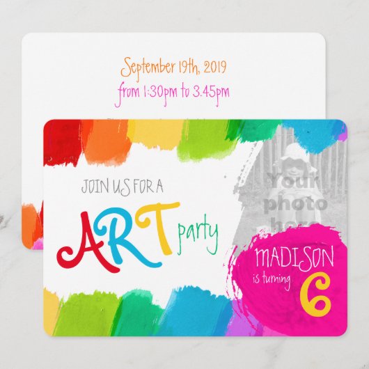 Kunst feest schilderij 6e verjaardag party uitnodi kaart (Voorkant / Achterkant)