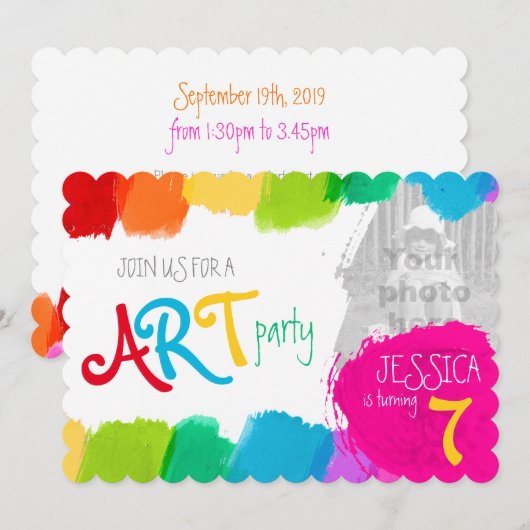 Kunst feest schilderij 7e verjaardag feestje uitno kaart (Voorkant / Achterkant)