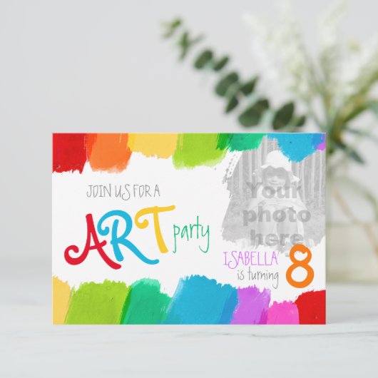 Kunst feest schilderij verjaardagsfeestje uitnodig kaart (Staand voorkant)