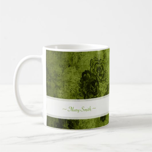  kunst Floral Motive - Aangepaste naam Groen Koffiemok (Links)