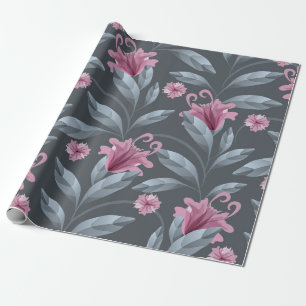 Kunst florale naadloos patroon. Maroon transl Cadeaupapier
