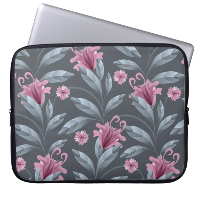Kunst florale  naadloos patroon. Maroon transl Laptop Sleeve (Voorkant)