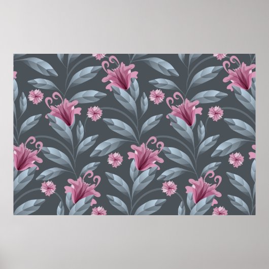 Kunst florale  naadloos patroon. Maroon transl Poster (Voorkant)