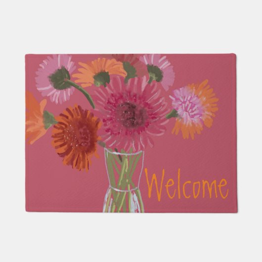  Kunst GerberaFlower Modern Illustration+ Naam Deurmat (Voorkant)