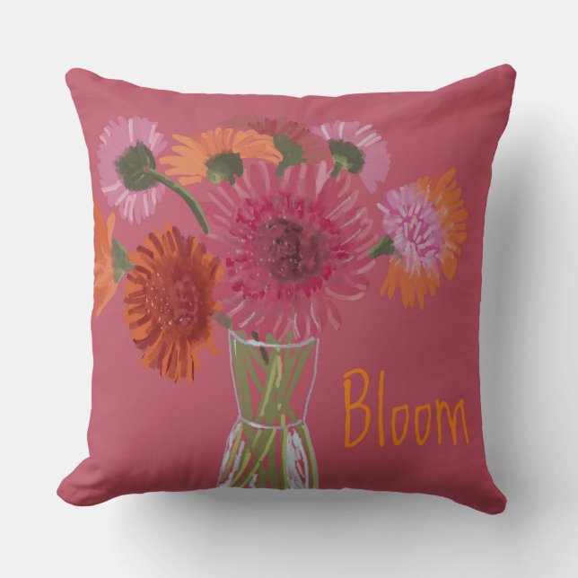  Kunst GerberaFlower Modern Illustration+ Naam Kussen (Voorkant)