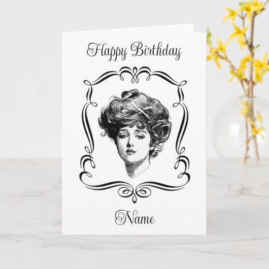  kunst Gibson meisje gepersonaliseerde verjaardag Kaart (Gele Bloem)