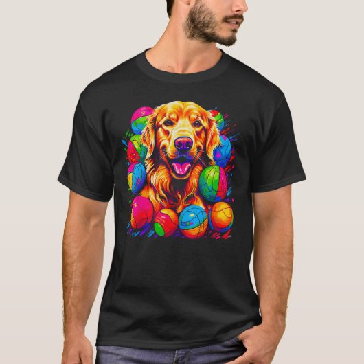 Kunst Gouden Retriever Hond Volleybal T-shirt (Voorkant)